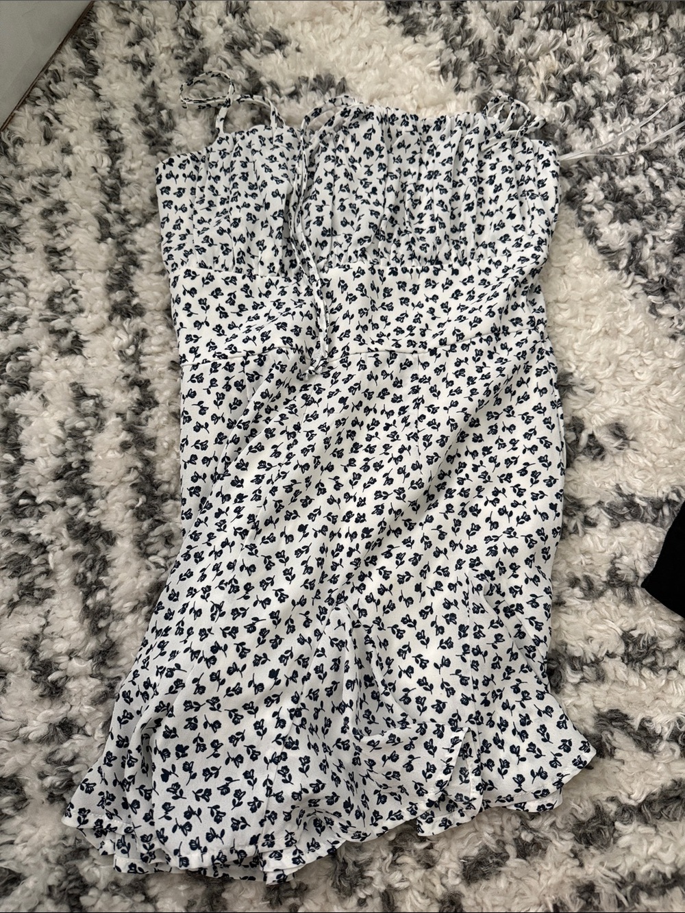 White and Navy Floral Mini Romper